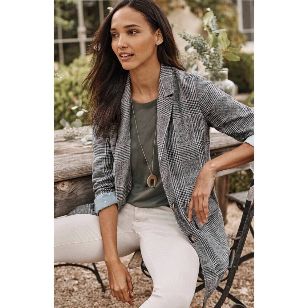 NWT J. Jill  L Coriander Multi  Linen Blend Plaid Print $179 Oversized Academia